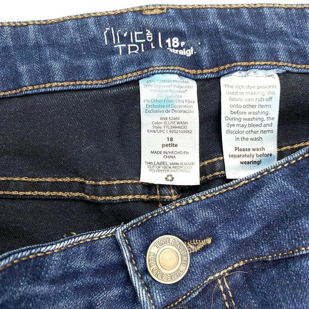 Time And Tru Straight Leg Women's size 18P Dark Wash‎ Blue Denim Jeans - Picture 3 of 3